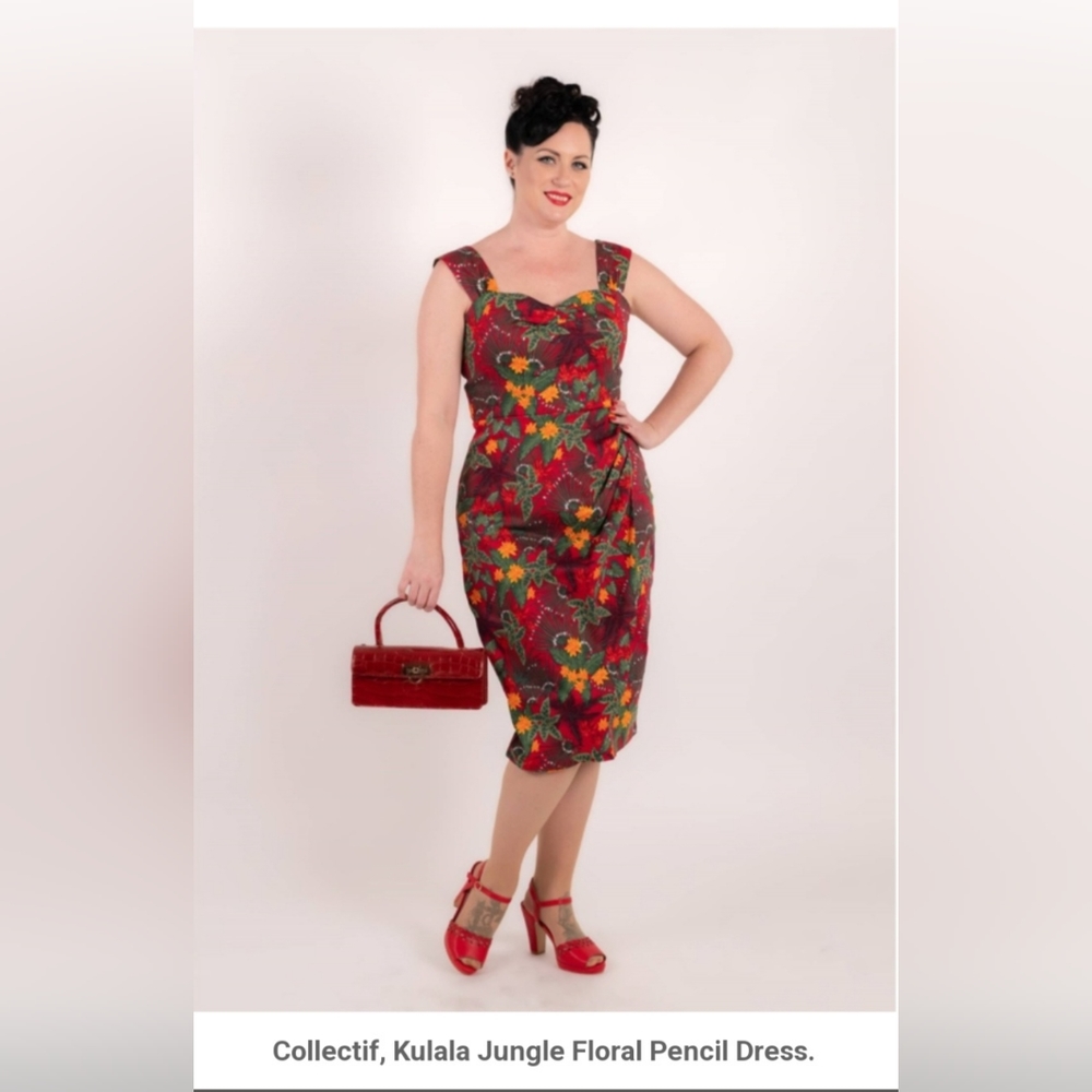 Collectif Kulala Red Jungle Floral Pencil Dress